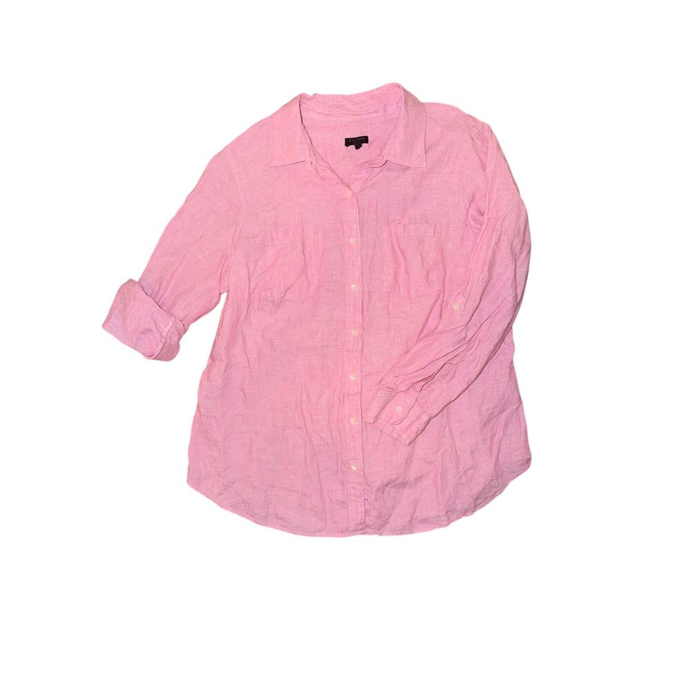 Talbots 100% linen coral pink button front long sleeve plus size shirt 1X coast